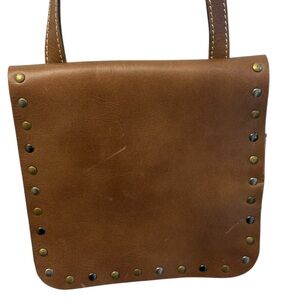 Patricia Nash Granada Leather Studded Flap Adjustable Crossbody. Brown. NEW!